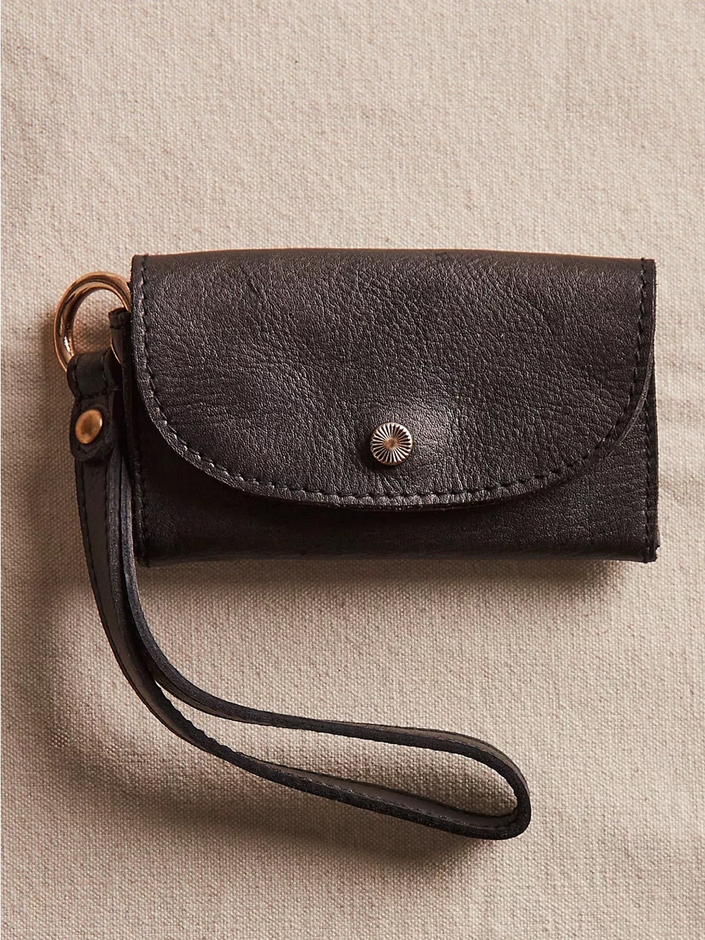 Free People Leather Bag Lanyard Wallet Black New With Tags
